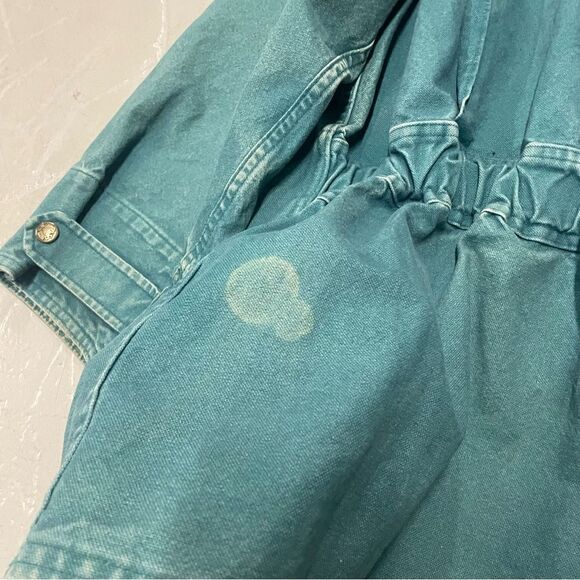 Vintage Woolrich Coat Women’s Made In USA Teal Chore Barn Leather Collar Large - Picture 5 of 8